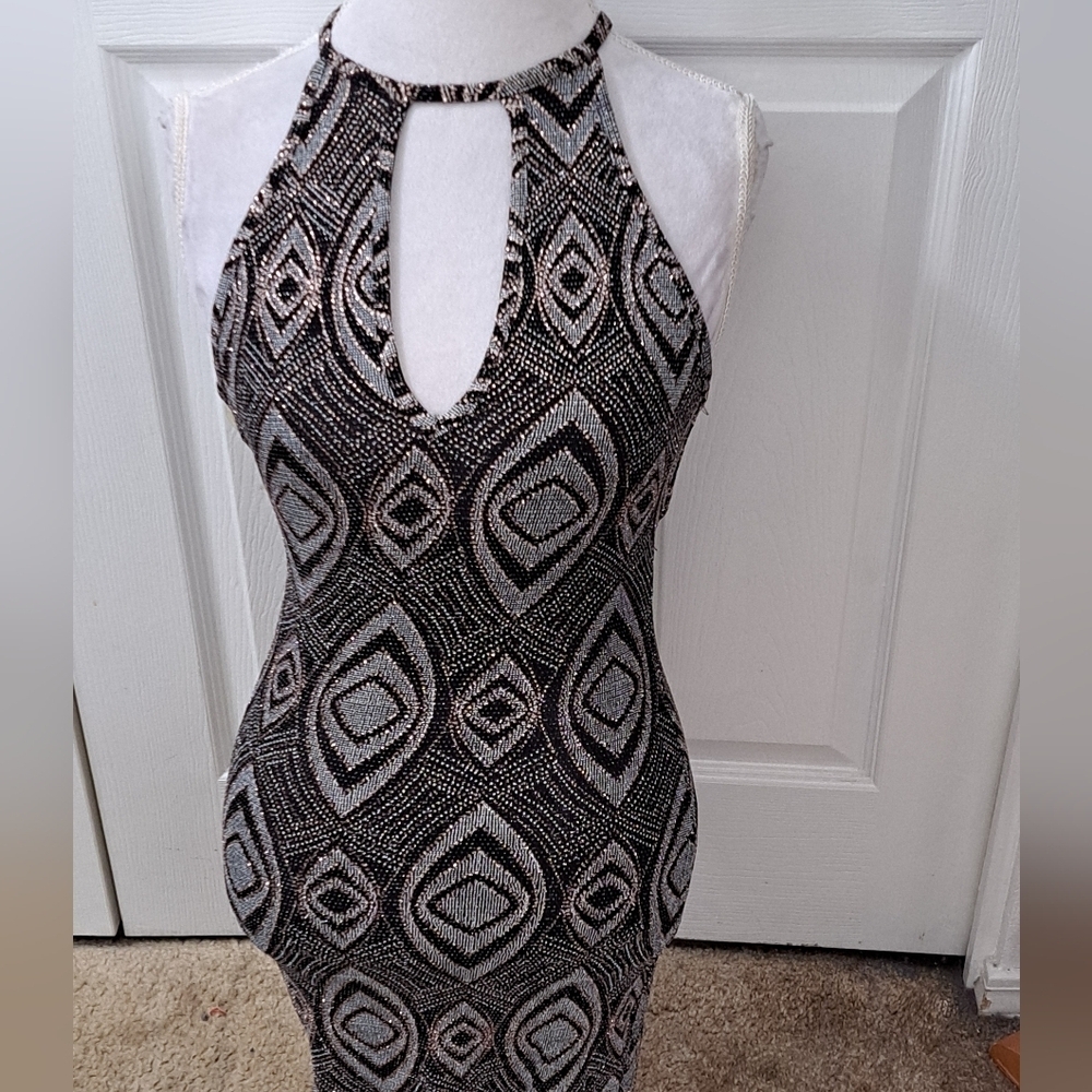 Iris Bodycon Halter  Dress With Sequin Glitter & Cutouts Front & Back
